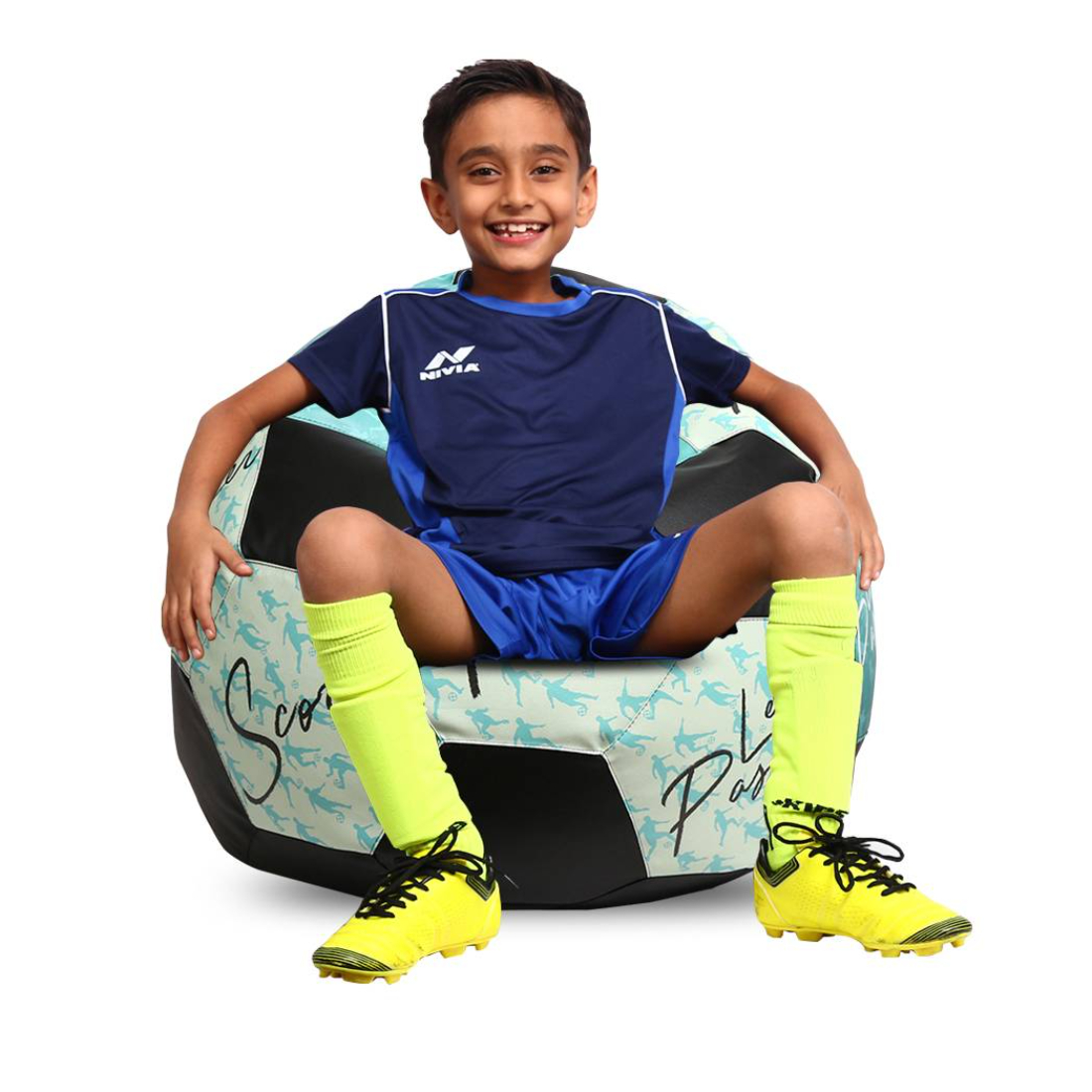 Orka Digital Printed Kids Foorball With Mathching Footstool Filled Bean Bag With Beans (FB41 Multicolor) view 2